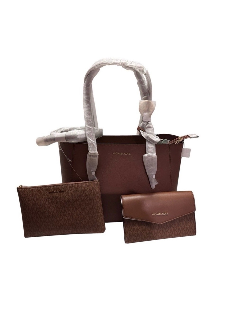 Michael Kors Charlotte 3-in-1 Tote Brown Leather Bag NWT